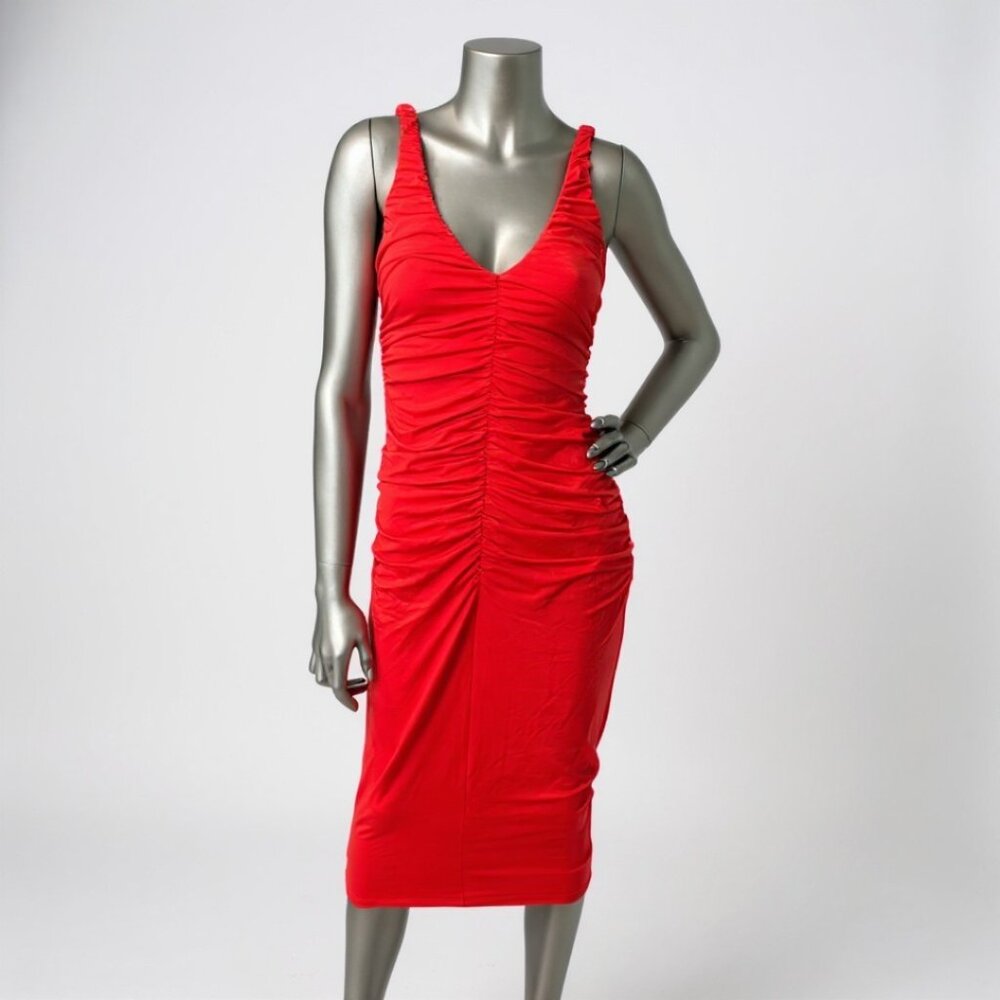 Susana Monaco Red Ruched Midi Dress
